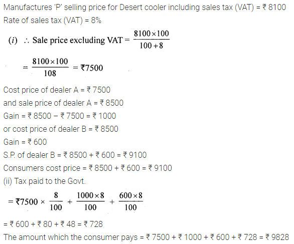 ML Aggarwal Class 10 Solutions for ICSE Maths Chapter 1 Value Added Tax Ex 1 9