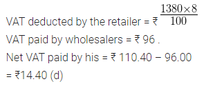 ML Aggarwal Class 10 Solutions for ICSE Maths Chapter 1 Value Added Tax MCQS 3