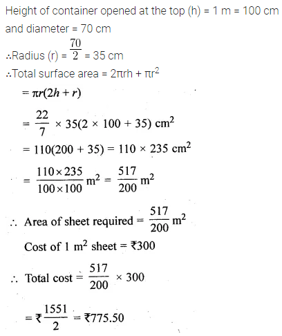 ML Aggarwal Class 10 Solutions for ICSE Maths Chapter 17 Mensuration Chapter Test 1