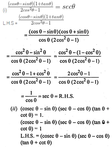 ML Aggarwal Class 10 Solutions for ICSE Maths Chapter 18 Trigonometric Identities Chapter Test 10