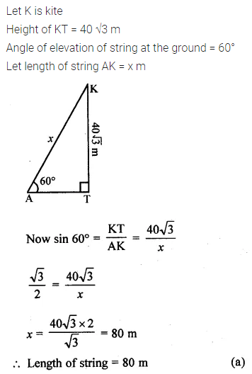 ML Aggarwal Class 10 Solutions for ICSE Maths Chapter 20 Heights and Distances MCQS 5