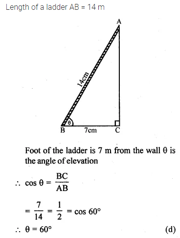 ML Aggarwal Class 10 Solutions for ICSE Maths Chapter 20 Heights and Distances MCQS 9