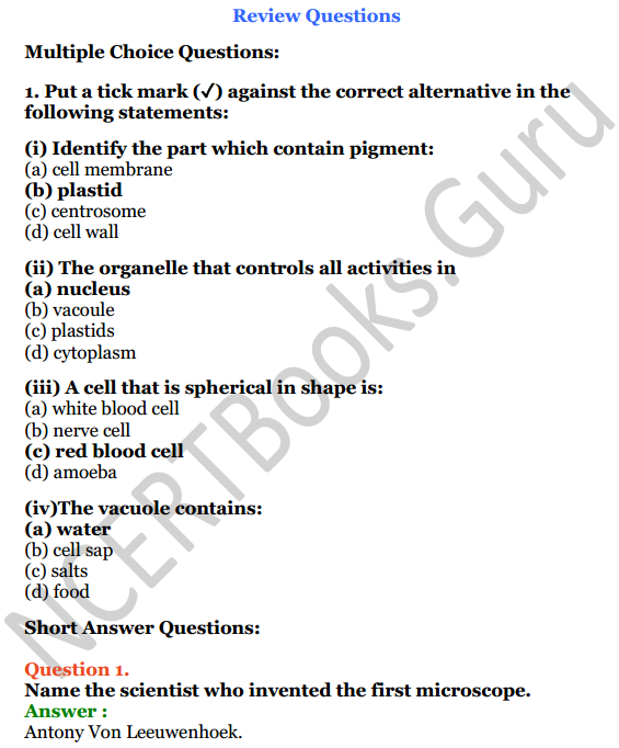 Selina Concise Biology Class 6 ICSE Solutions Chapter 3 Cell - The Structure and Functions 1