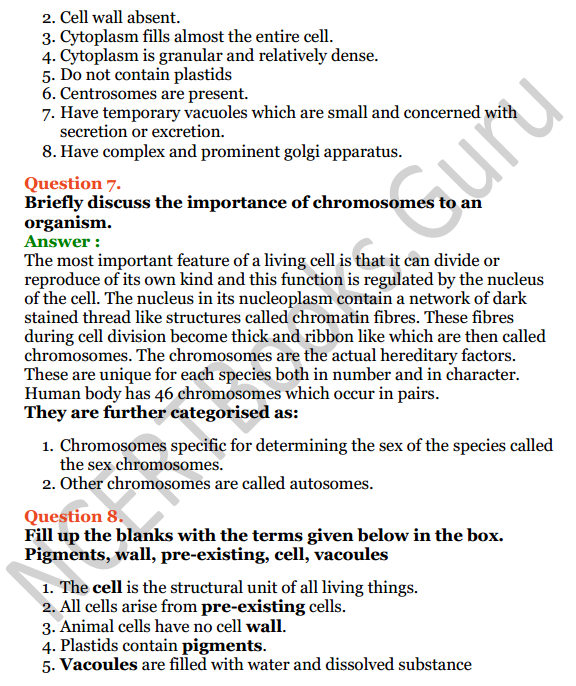 Selina Concise Biology Class 6 ICSE Solutions Chapter 3 Cell - The Structure and Functions 5