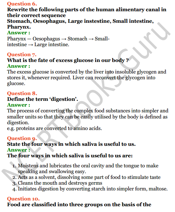 Selina Concise Biology Class 6 ICSE Solutions Chapter 4 Digestive System 9