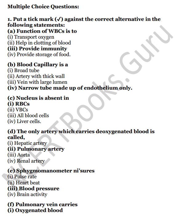 Selina Concise Biology Class 6 ICSE Solutions Chapter 6 The Circulatory System 1