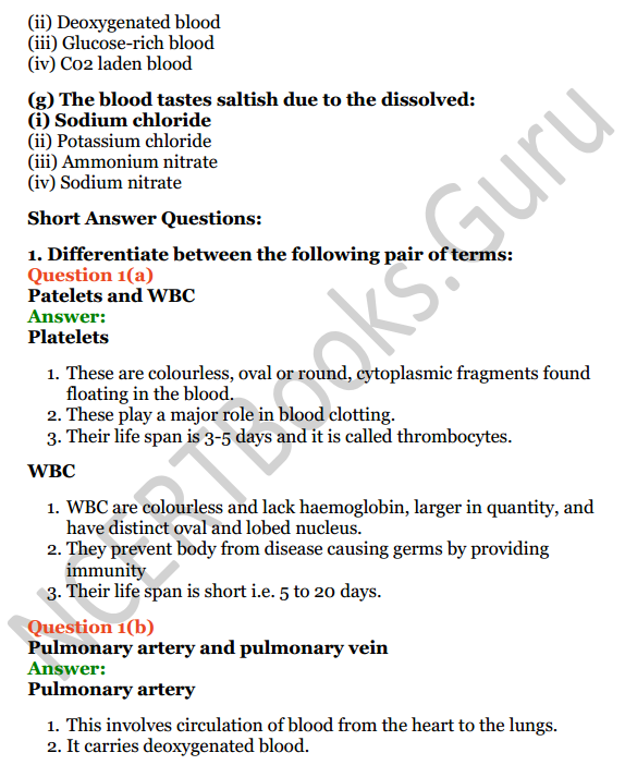Selina Concise Biology Class 6 ICSE Solutions Chapter 6 The Circulatory System 2