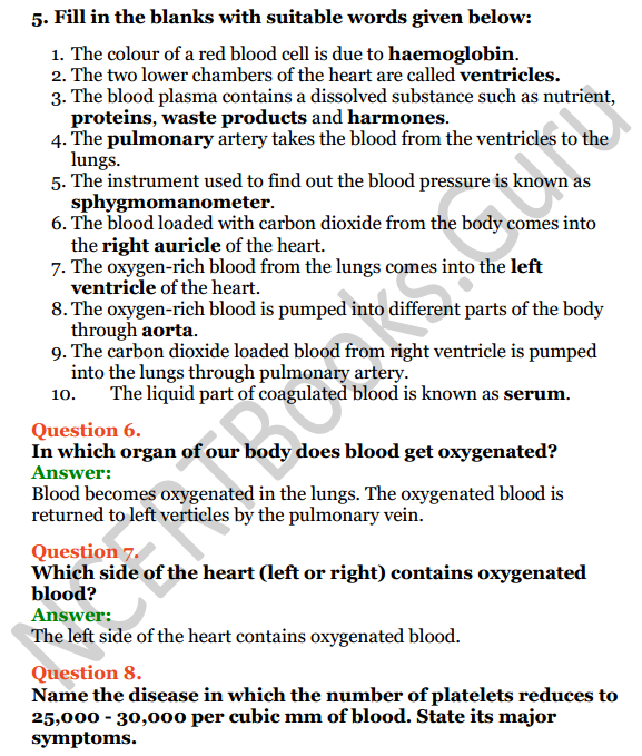 Selina Concise Biology Class 6 ICSE Solutions Chapter 6 The Circulatory System 5