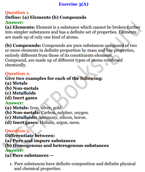 Selina Concise Chemistry Class 8 ICSE Solutions Chapter 3 Elements, Compounds and Mixtures 1