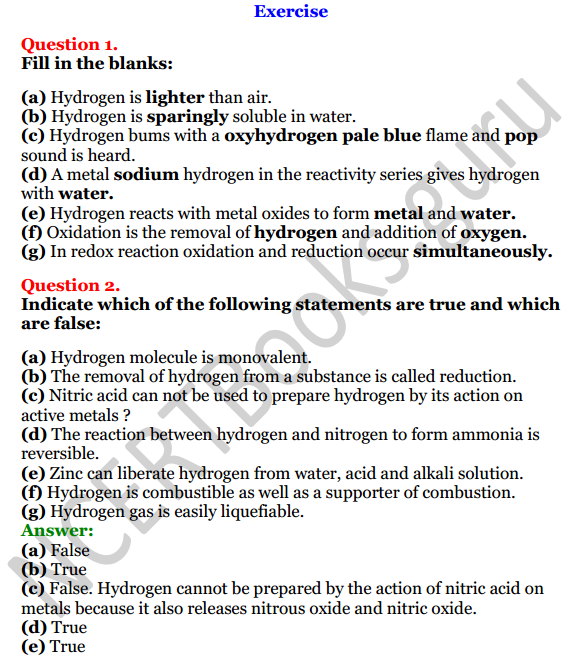 Selina Concise Chemistry Class 8 ICSE Solutions Chapter 7 Hydrogen 1