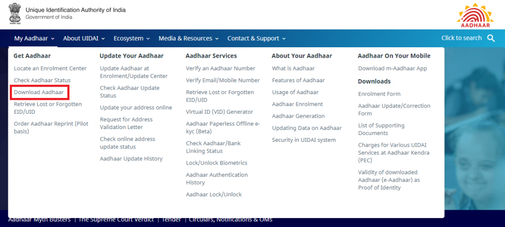 Aaadhar Card Download by Aadhaar Number