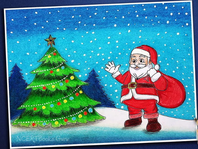 christmas tree and santa claus drawing