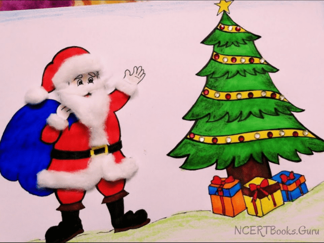 drawing of christmas tree with gifts
