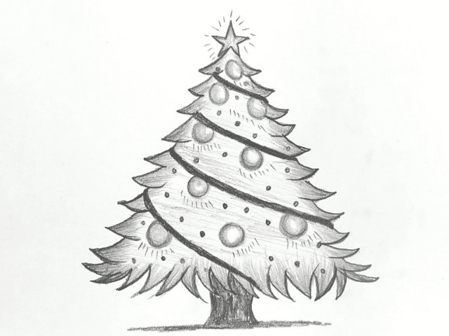 easy Christmas tree drawing with pencil