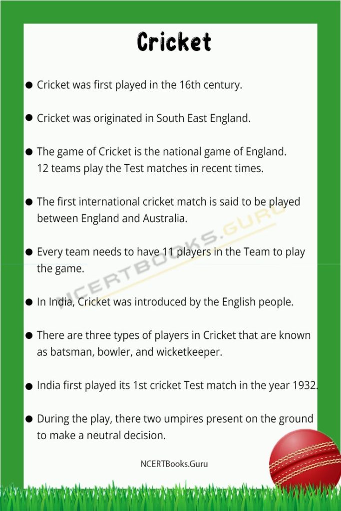 10 Lines on Cricket for Students and Children in English NCERT Books