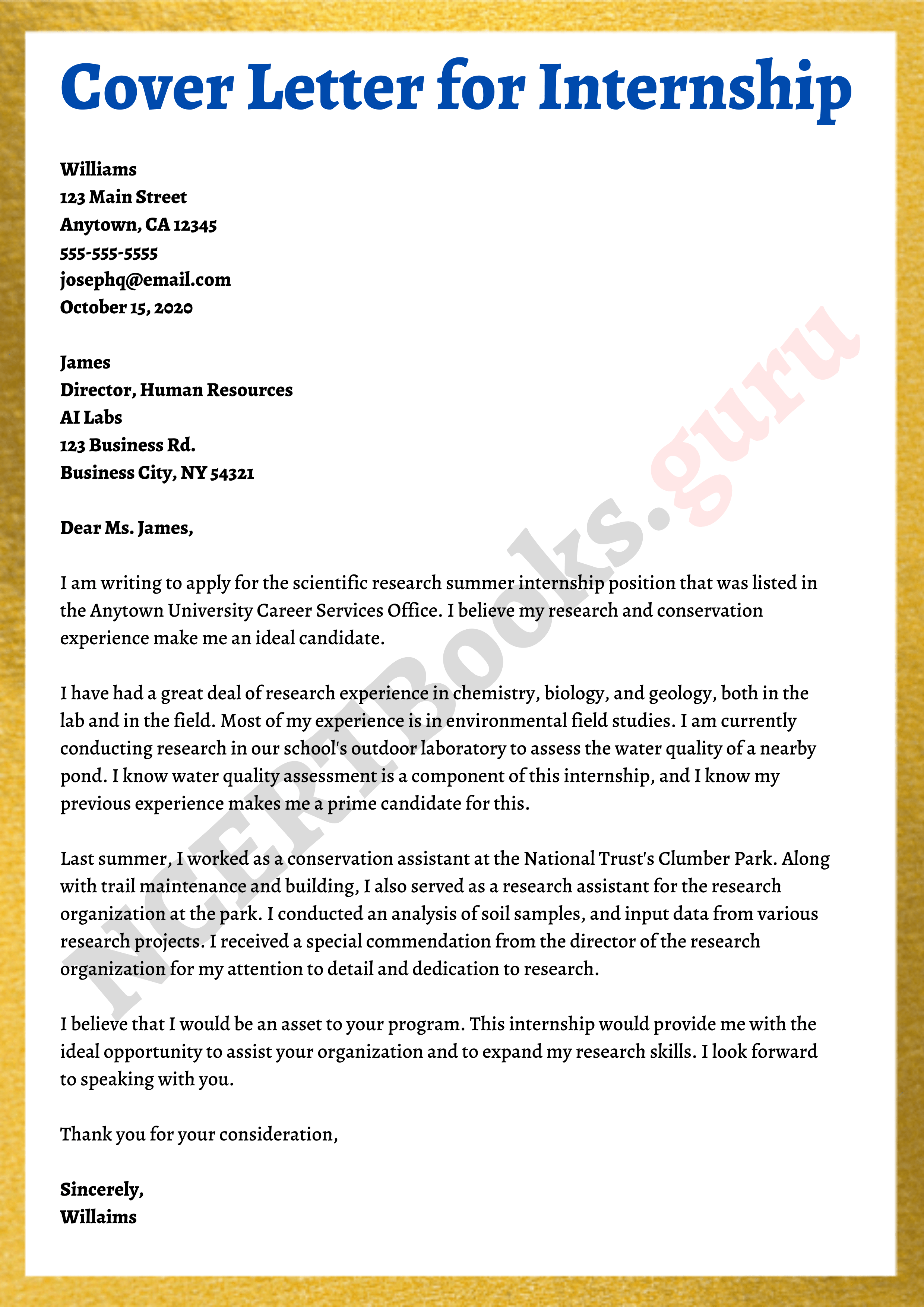 template of cover letter for internship
