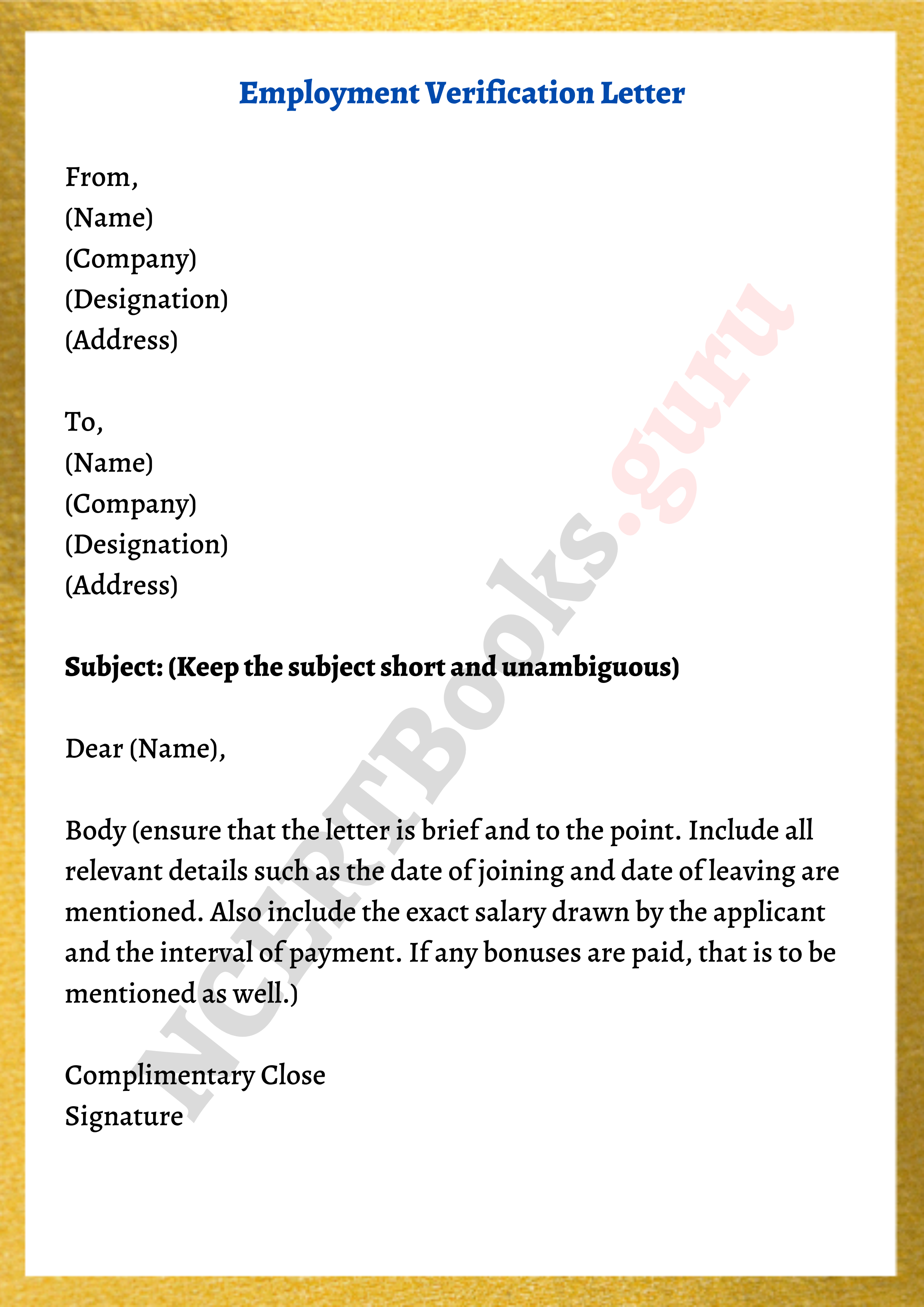 Employment Verification Letter Format