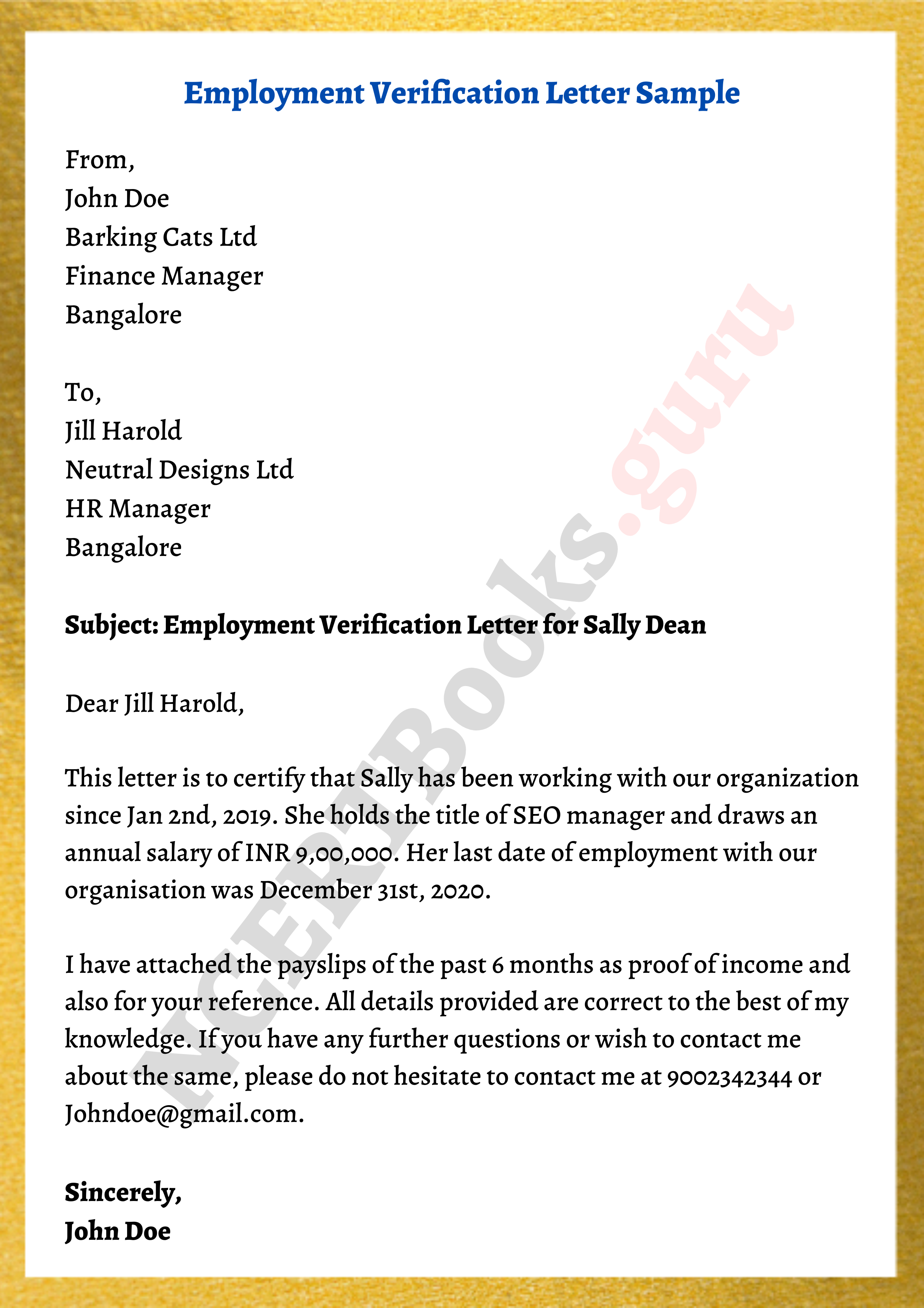 Sample Employment Verification Letter