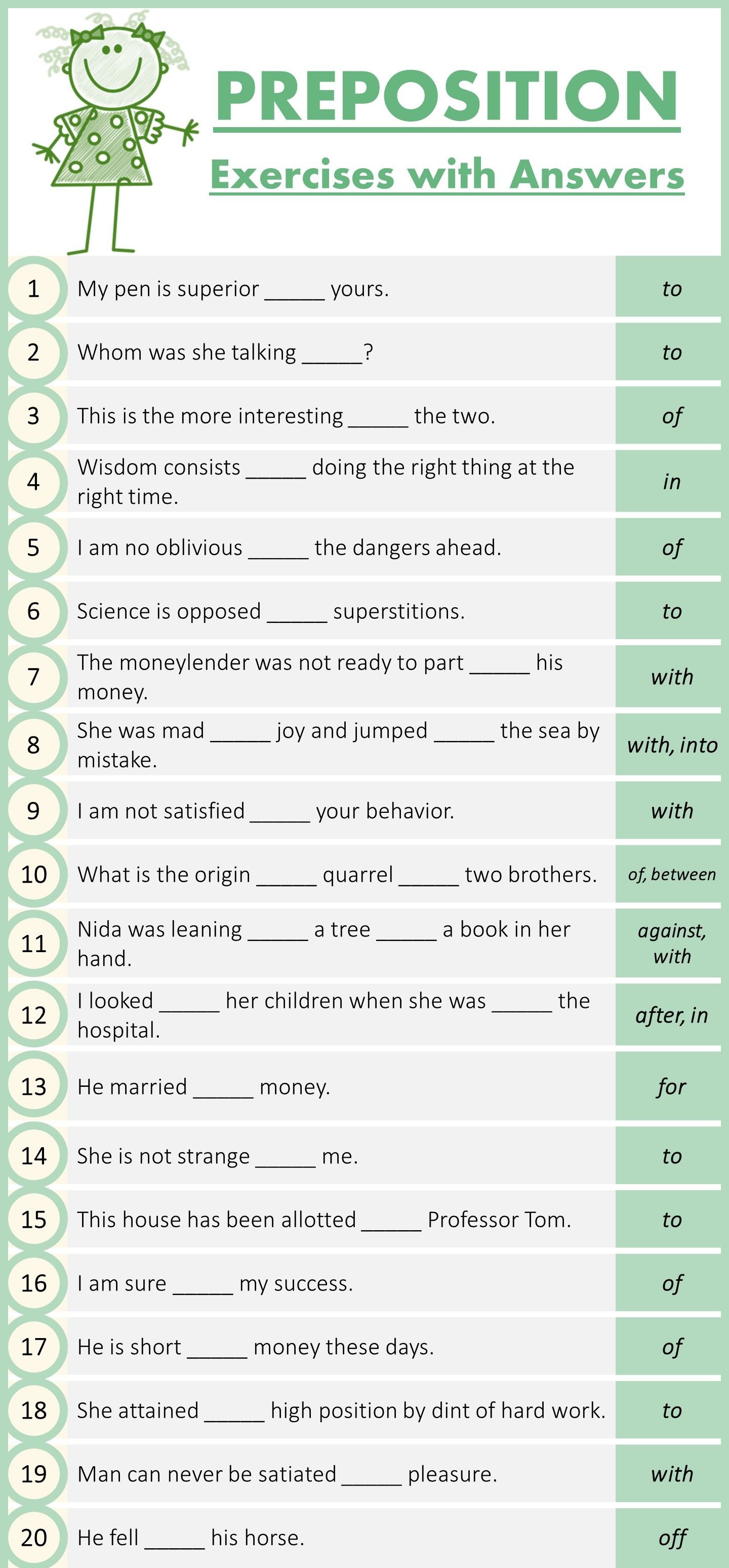 English Grammar Preposition Exercises with Answers