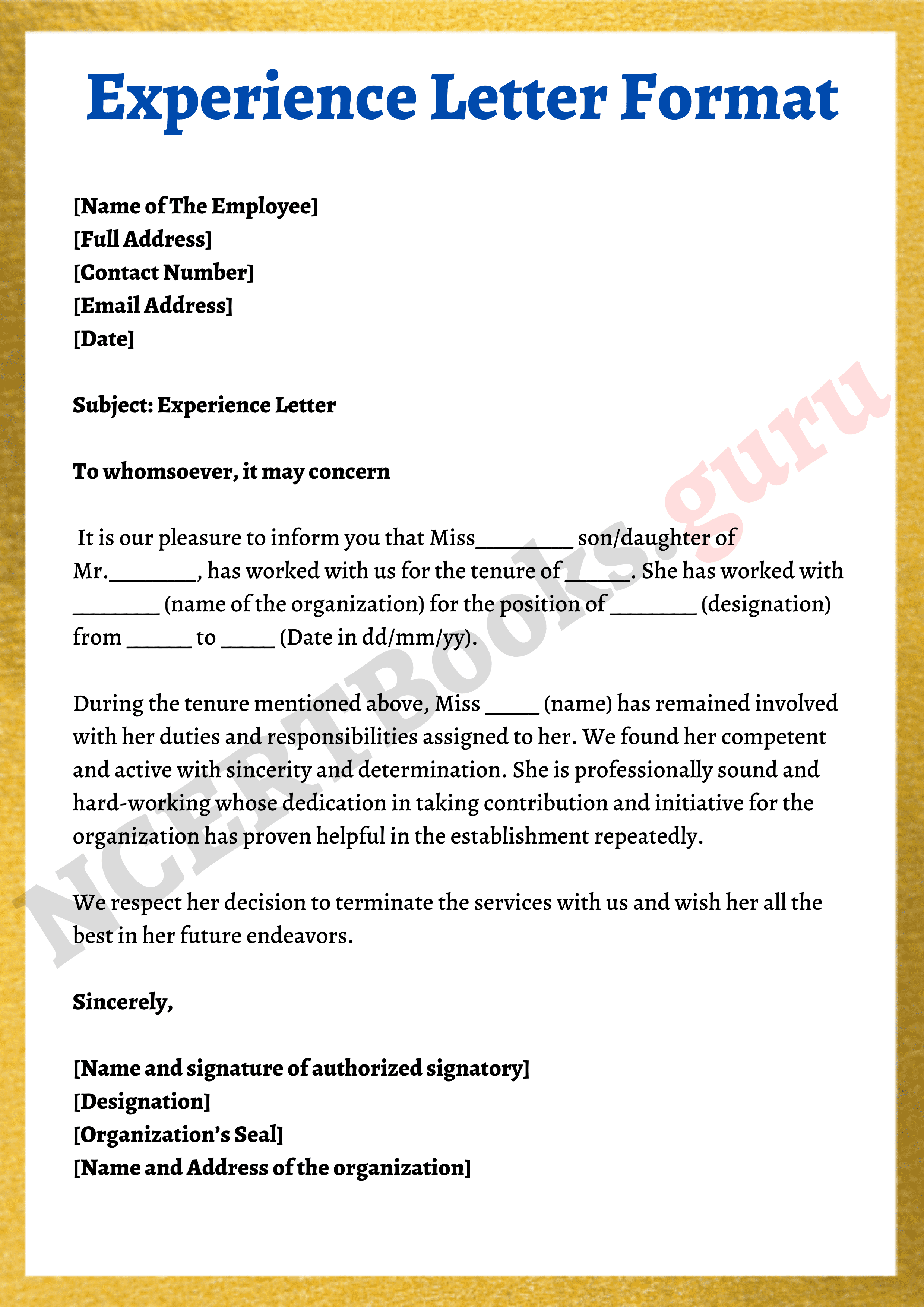 Experience Letter Format