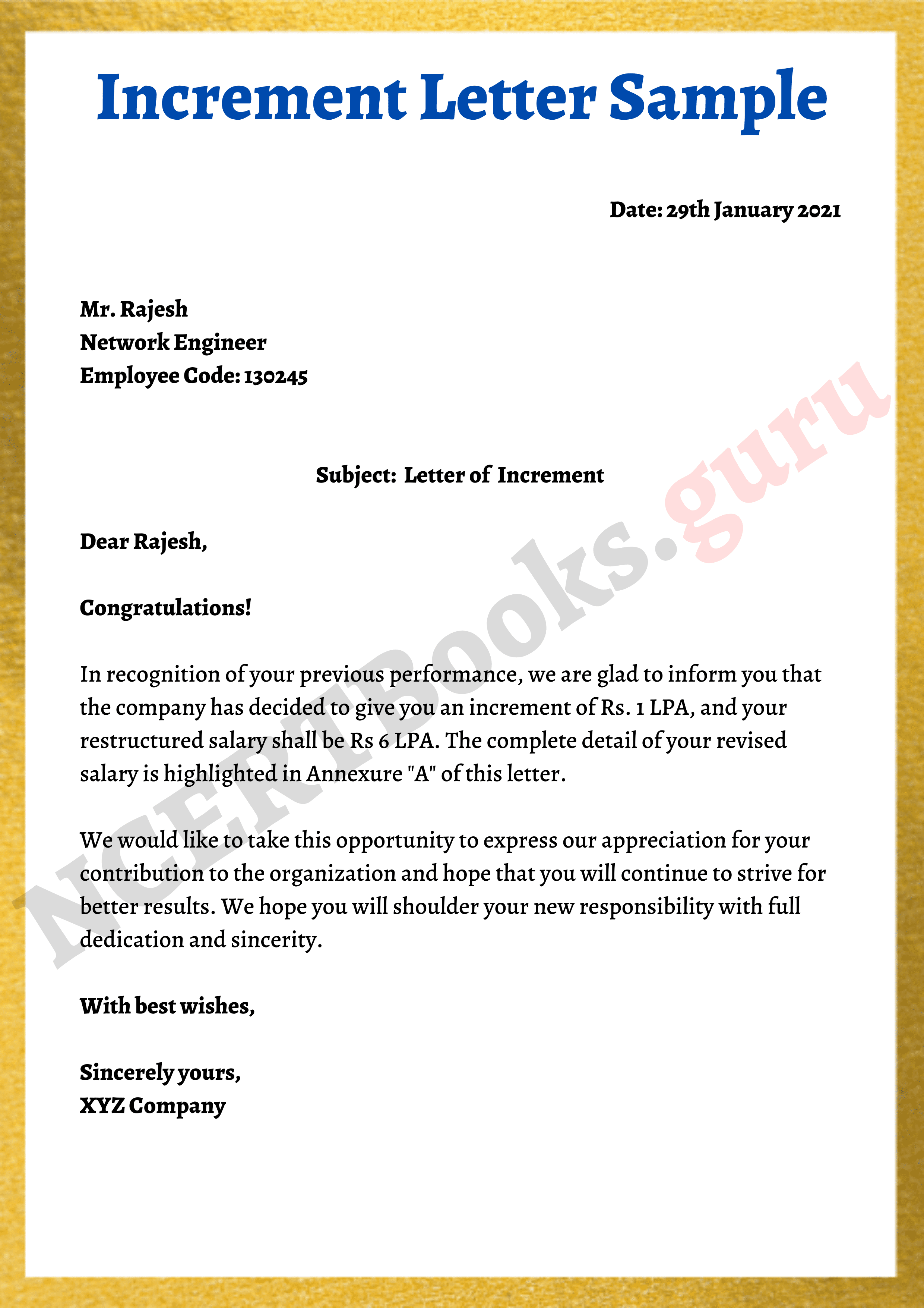 Increment Letter Sample