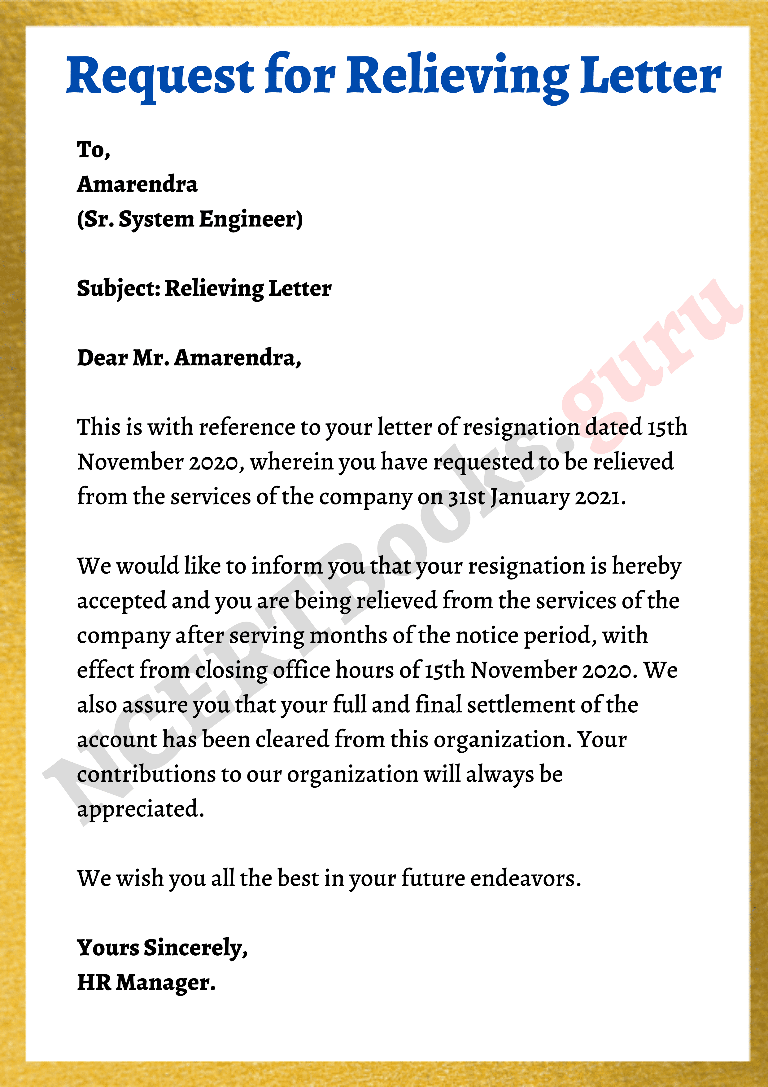Request for Relieving Letter
