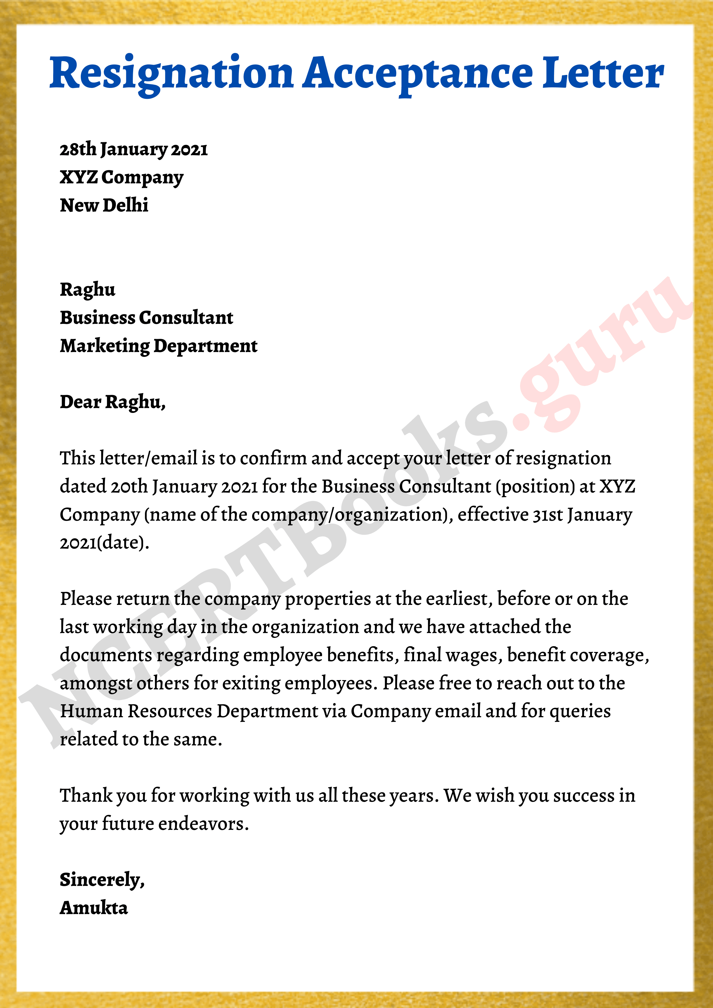 Resignation Acceptance Letter