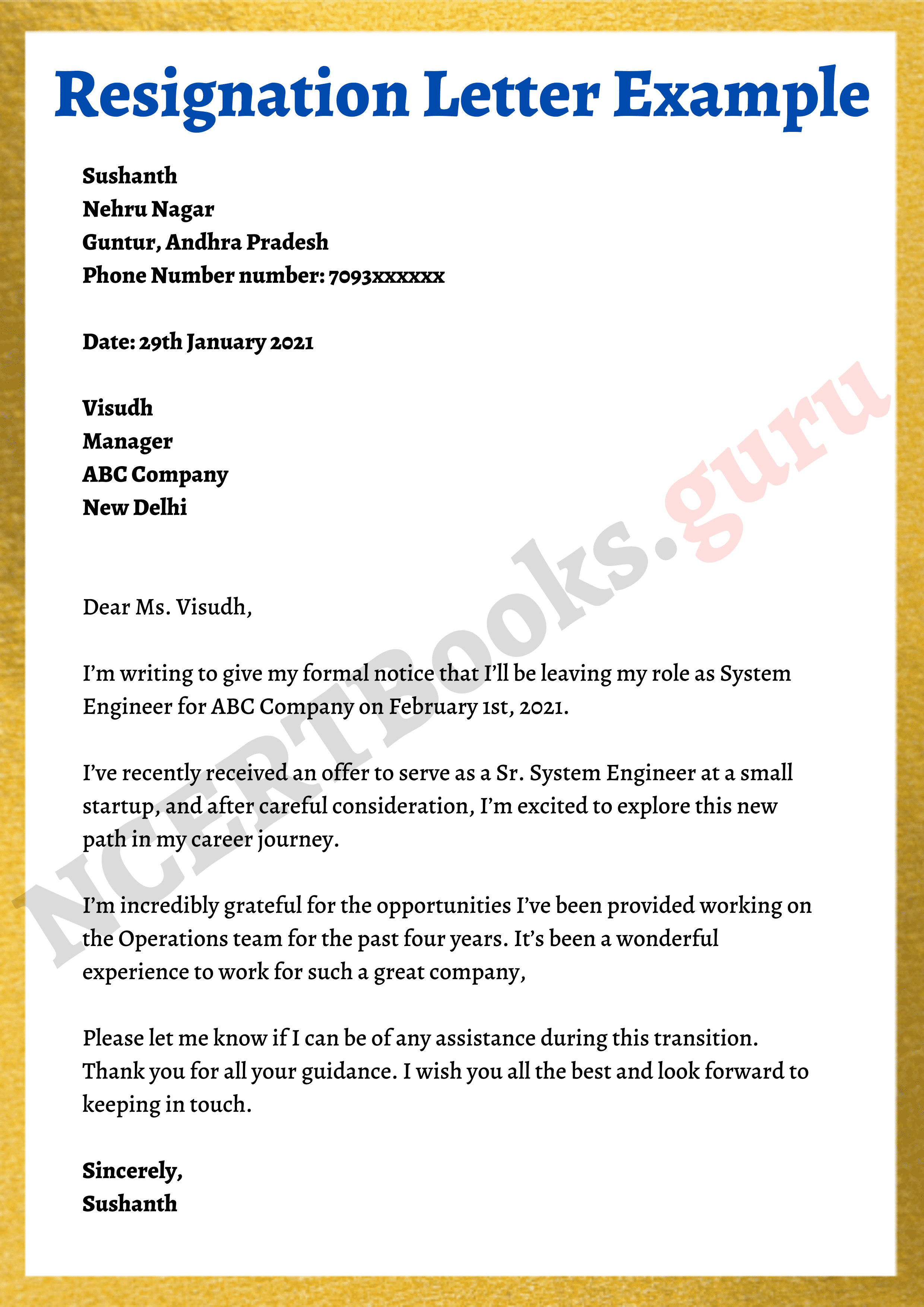 Resignation Letter Example
