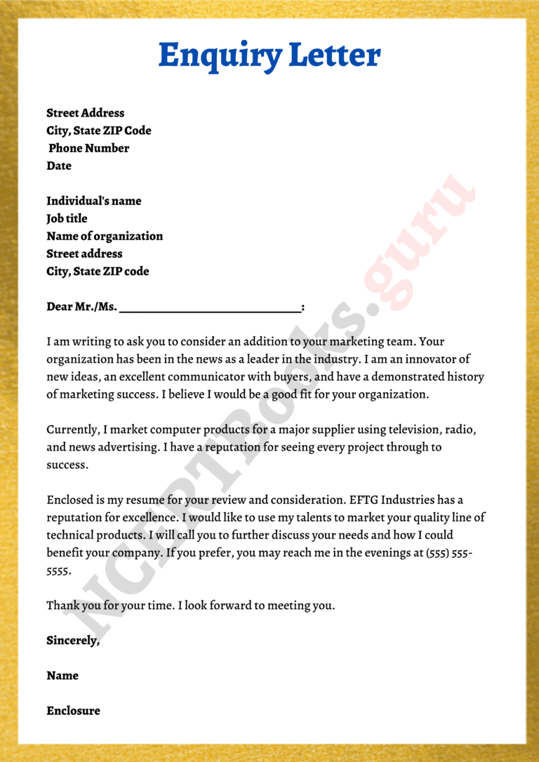 Enquiry letter writing format samples how to write an enquiry letter 