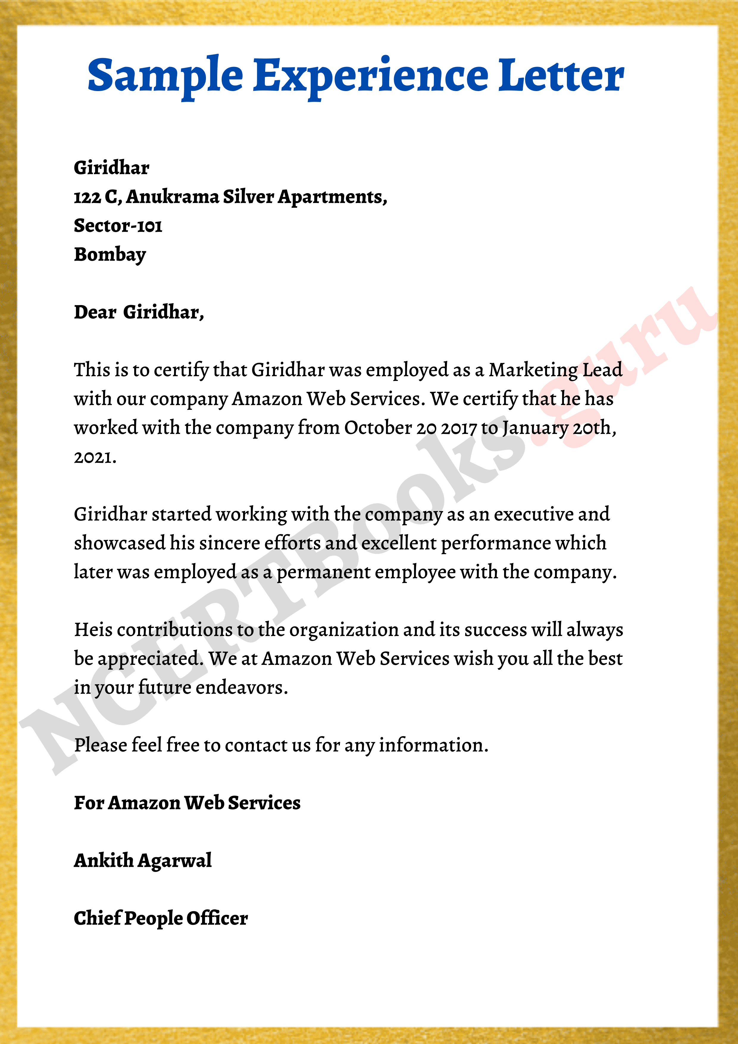 Sample Experience Letter