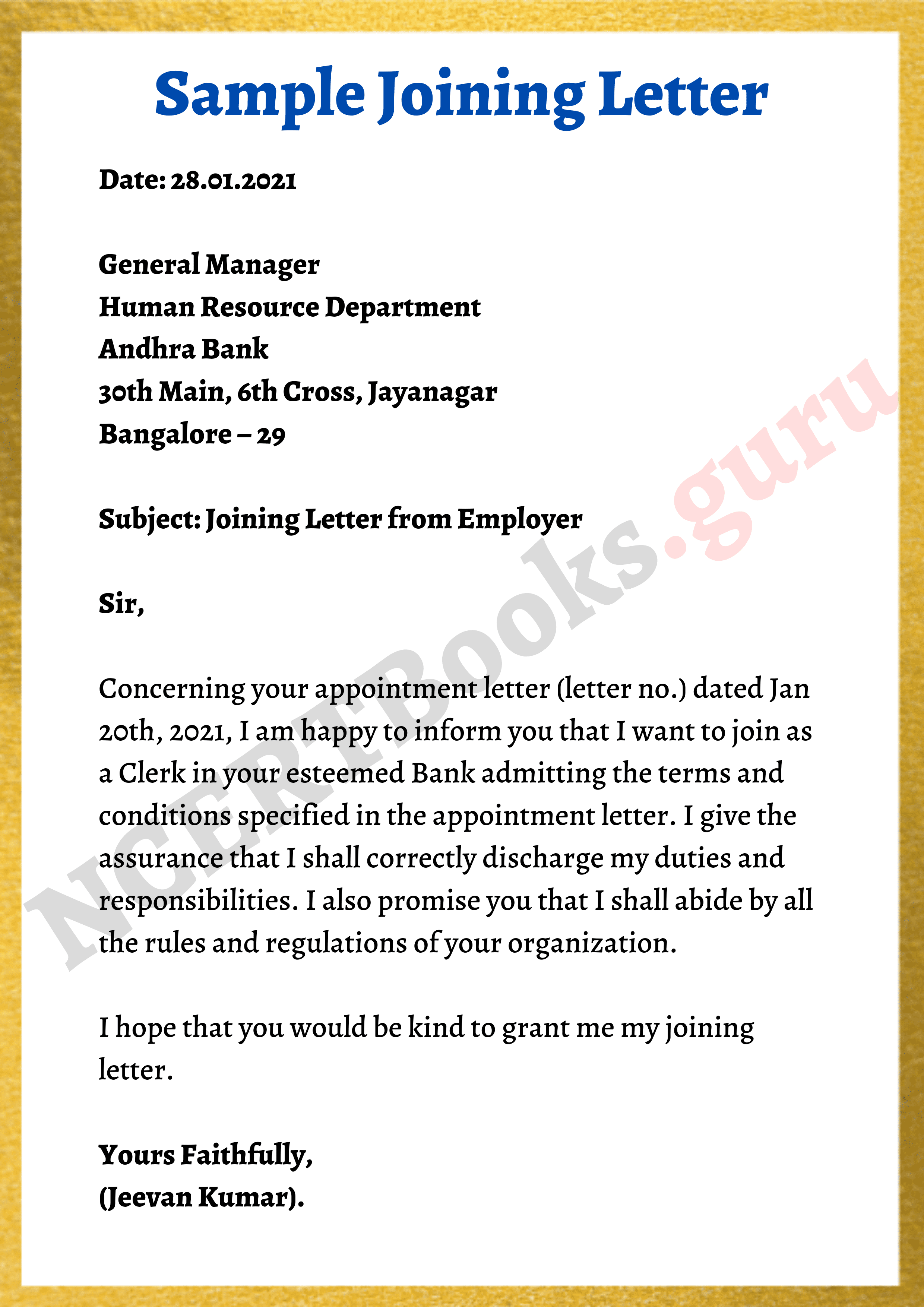 Sample Joining Letter