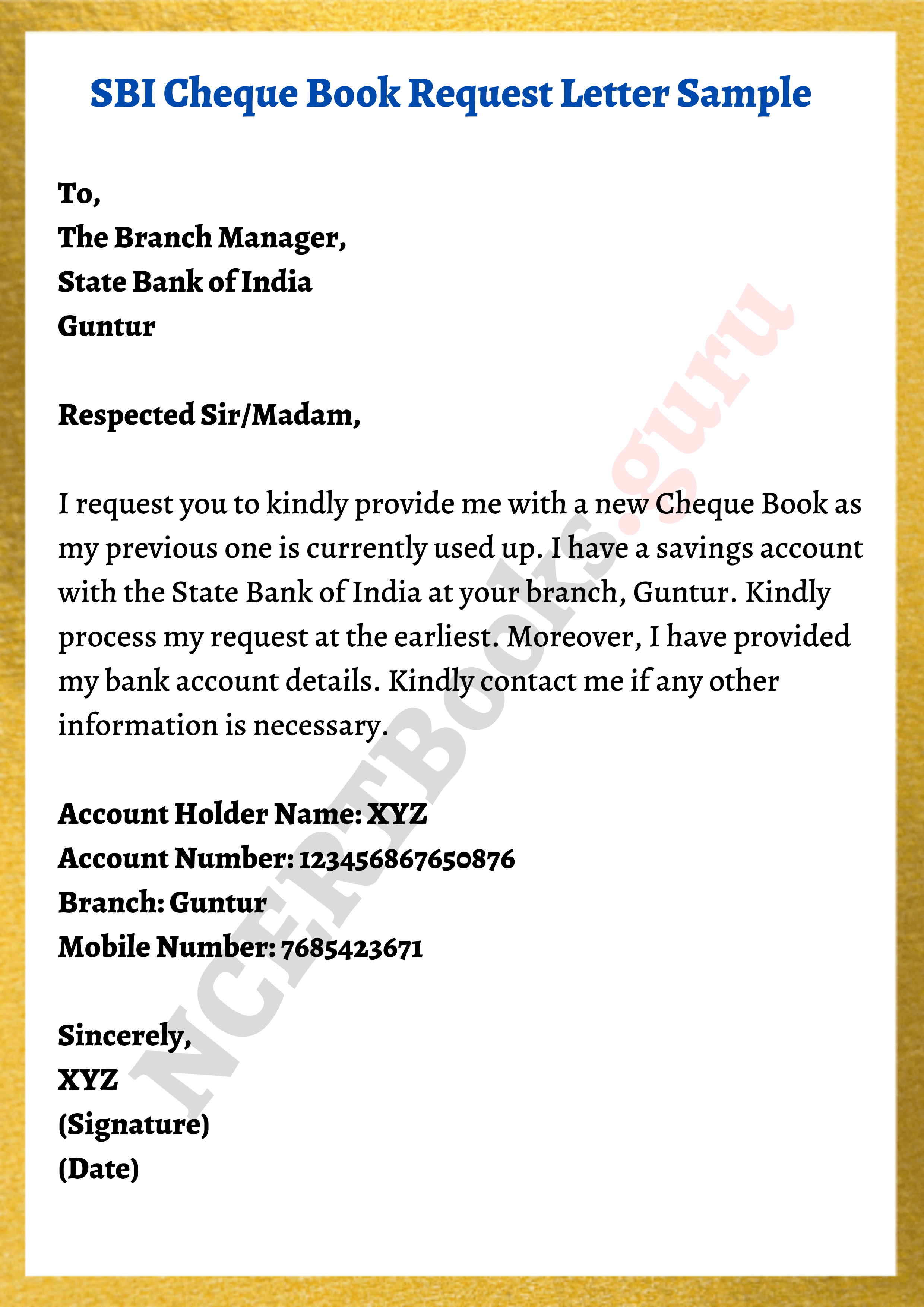 application letter for cheque book