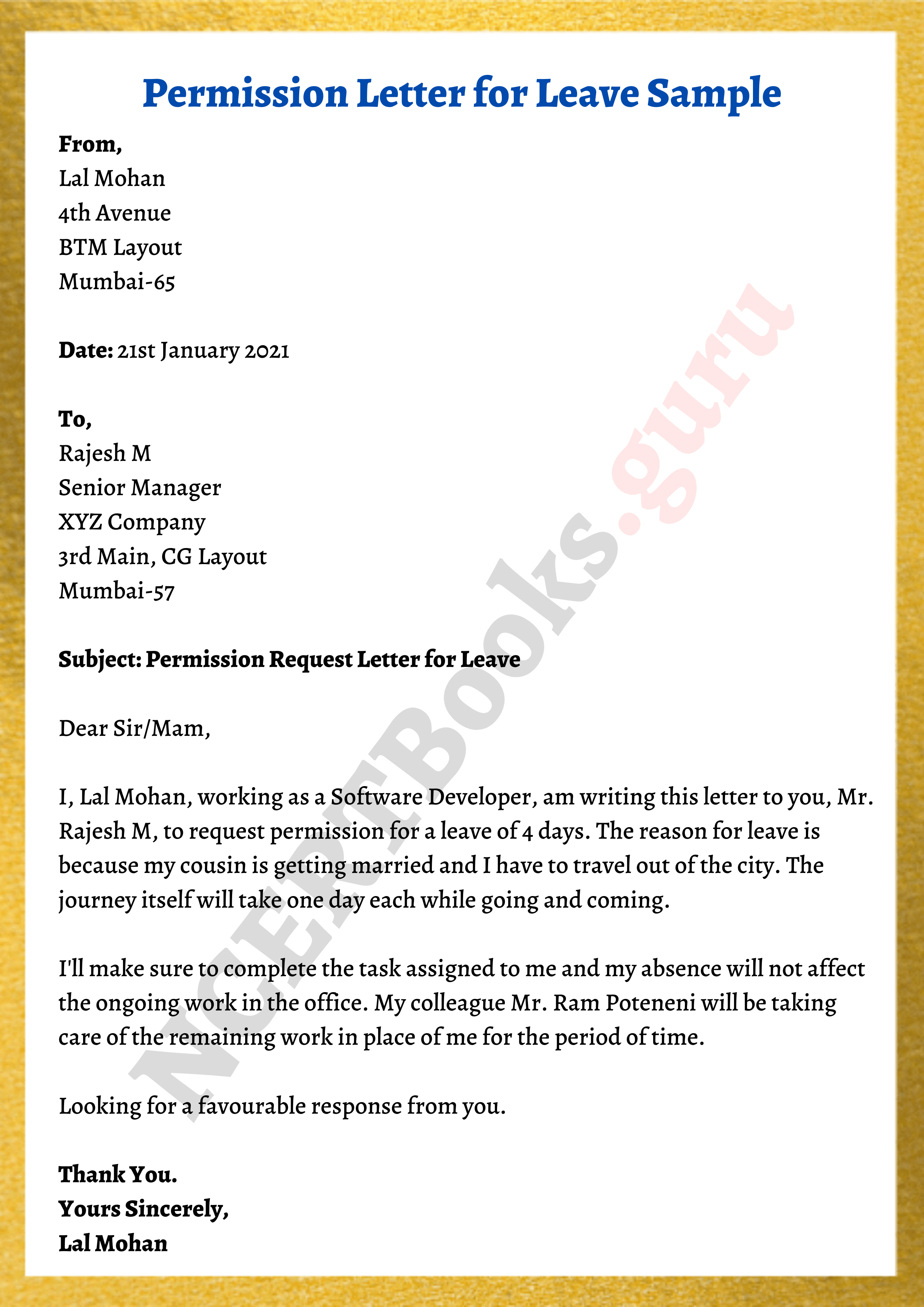 Sample permission letter for leave