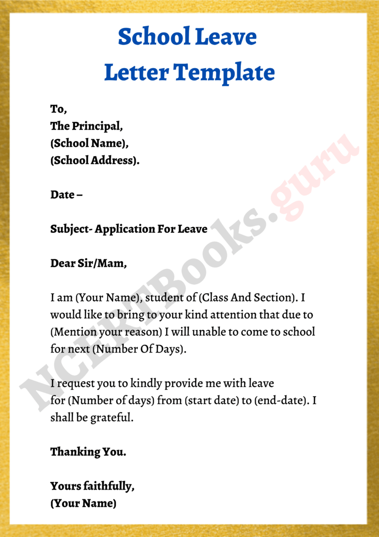 Leave Letter for School Template, Samples How to Write a Leave