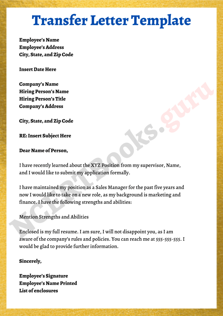 Transfer Letter Format, Samples How to write a Transfer Request Letter?