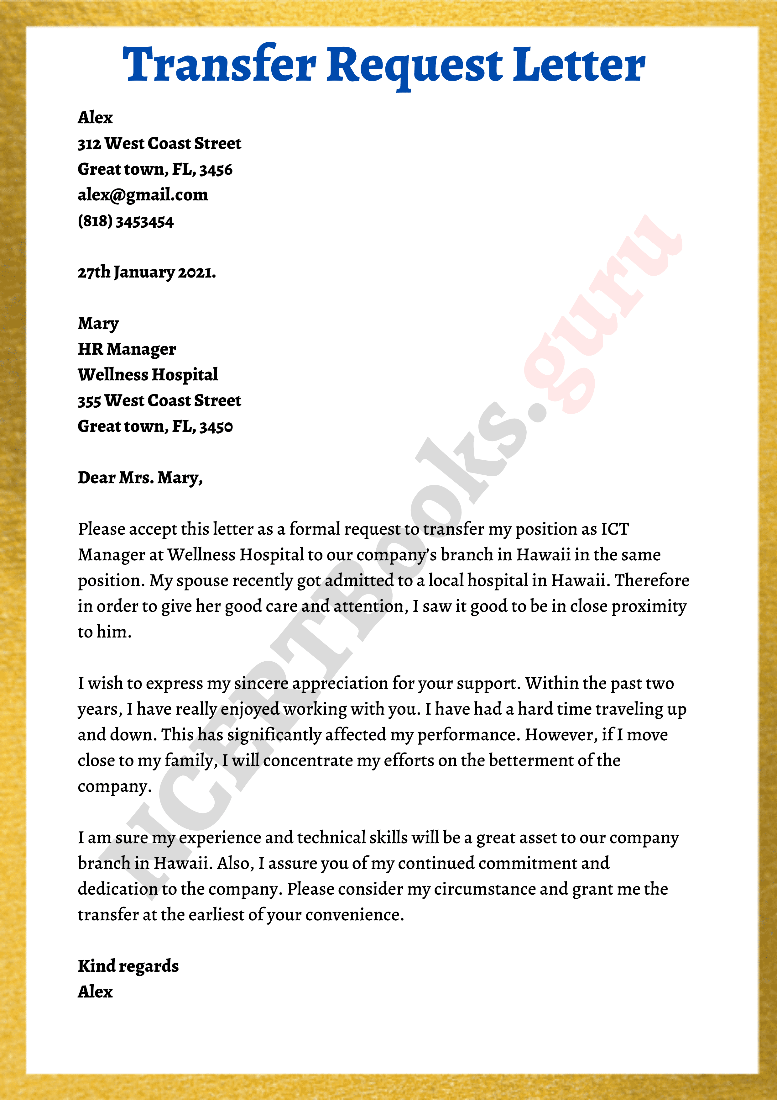 application letter for transfer of policy