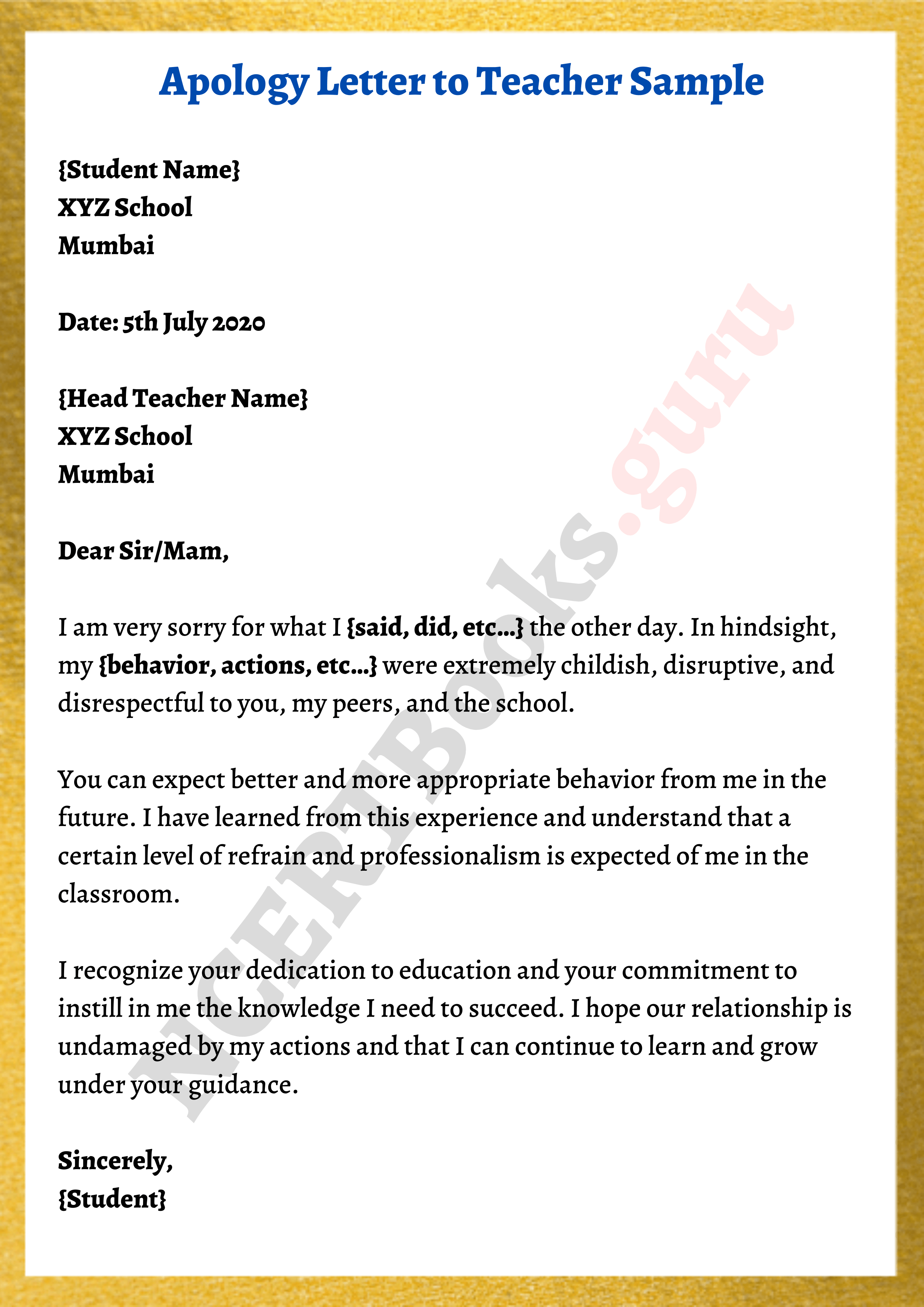 apology letter sample to teacher