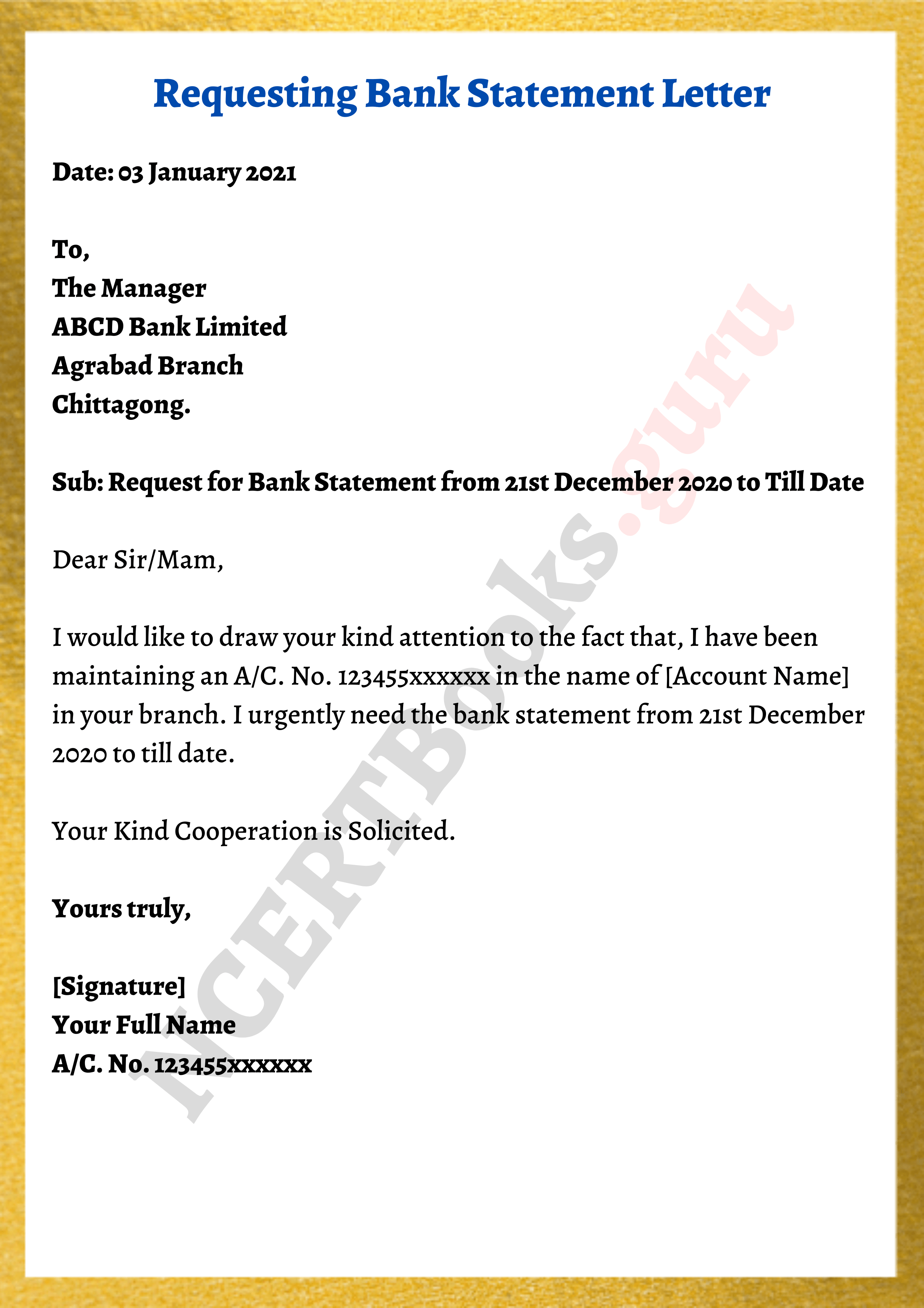 bank statement letter samples