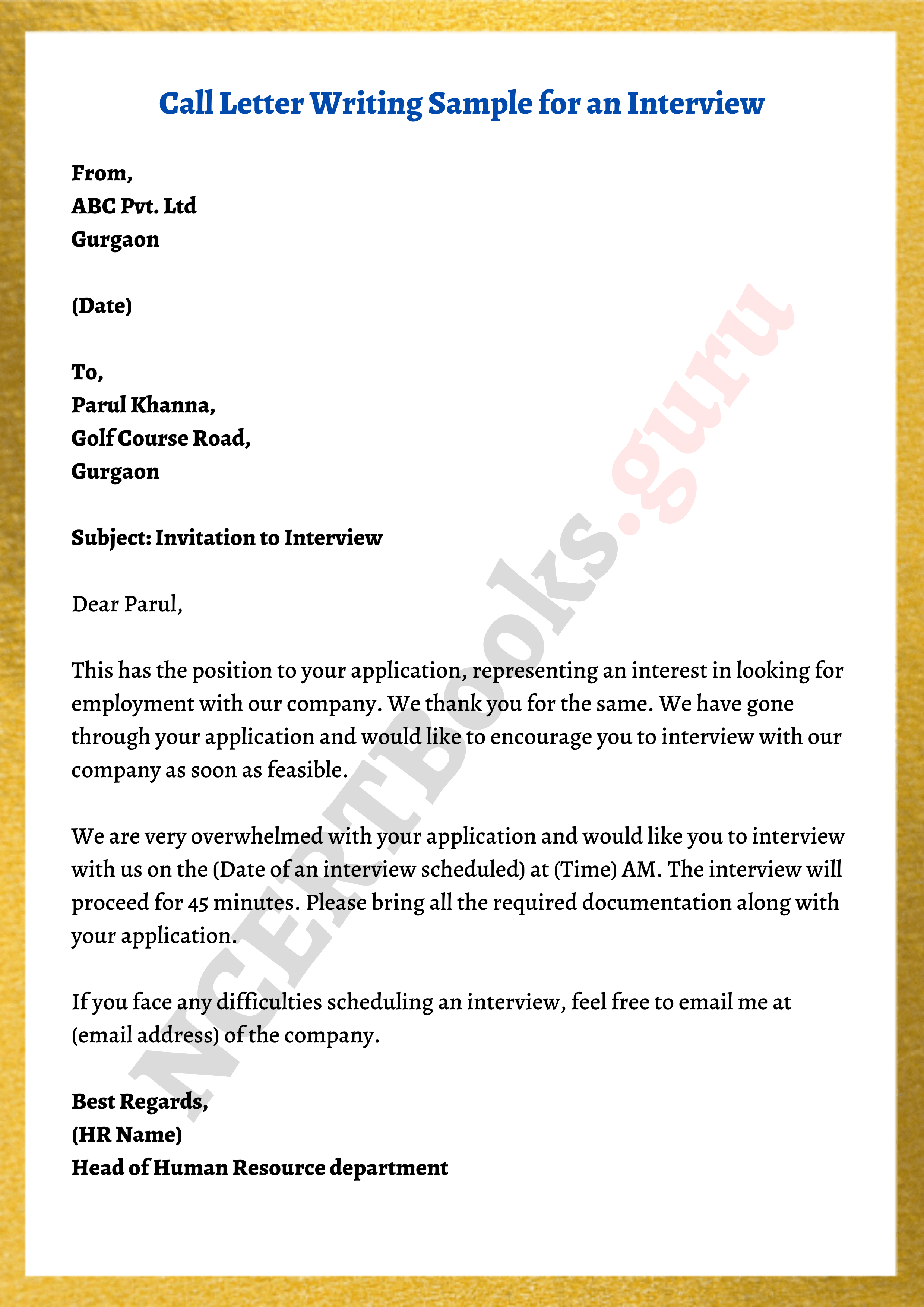 call letter sample for interview