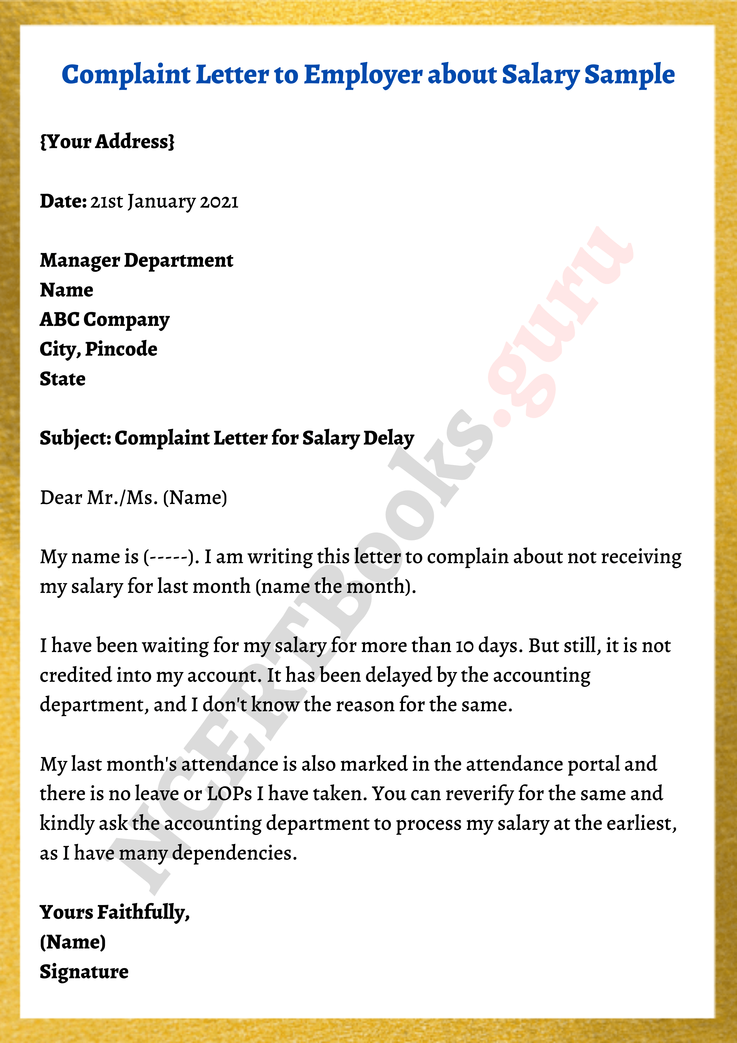 complaint letter sample about salary