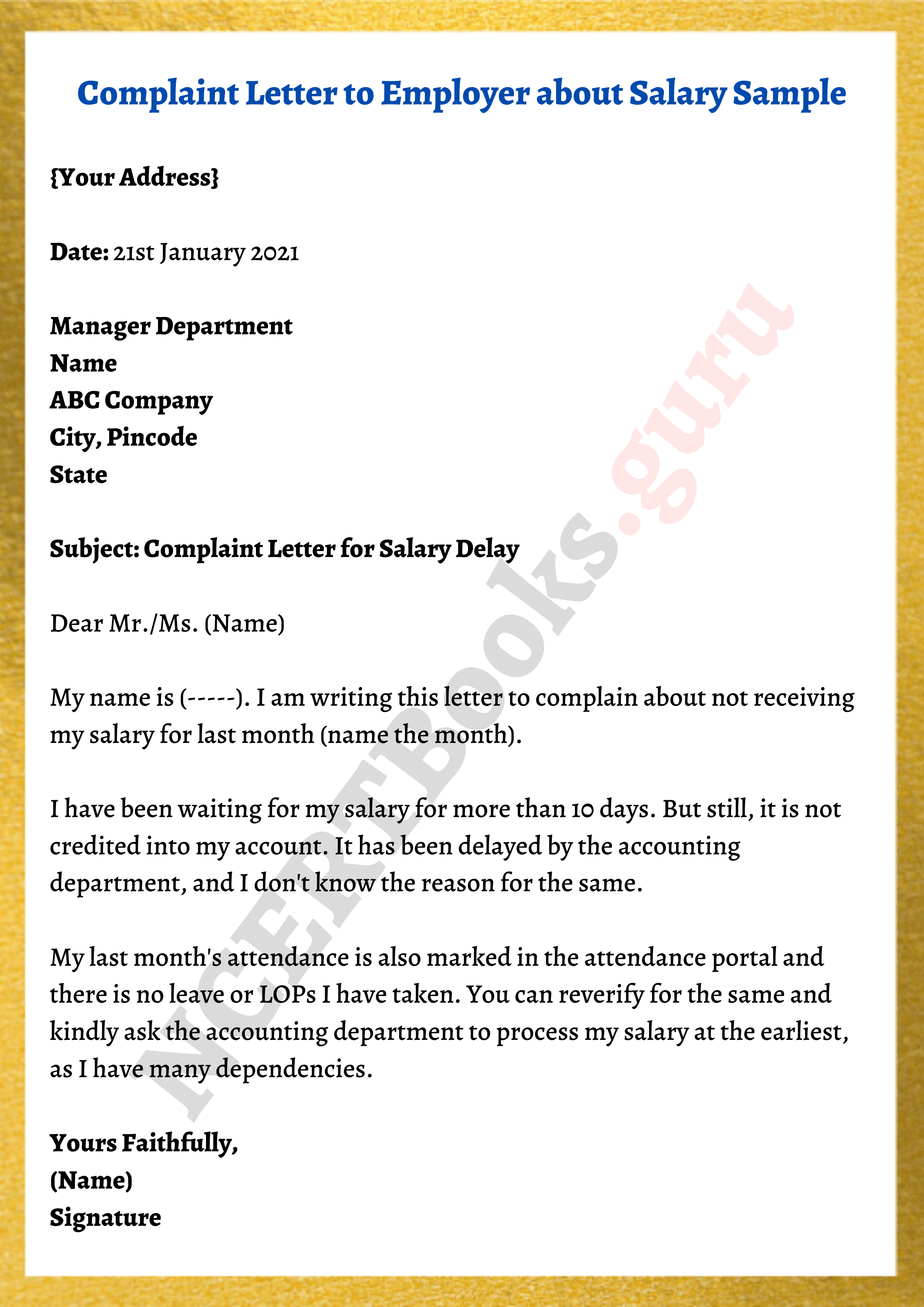 formal complaint letter format