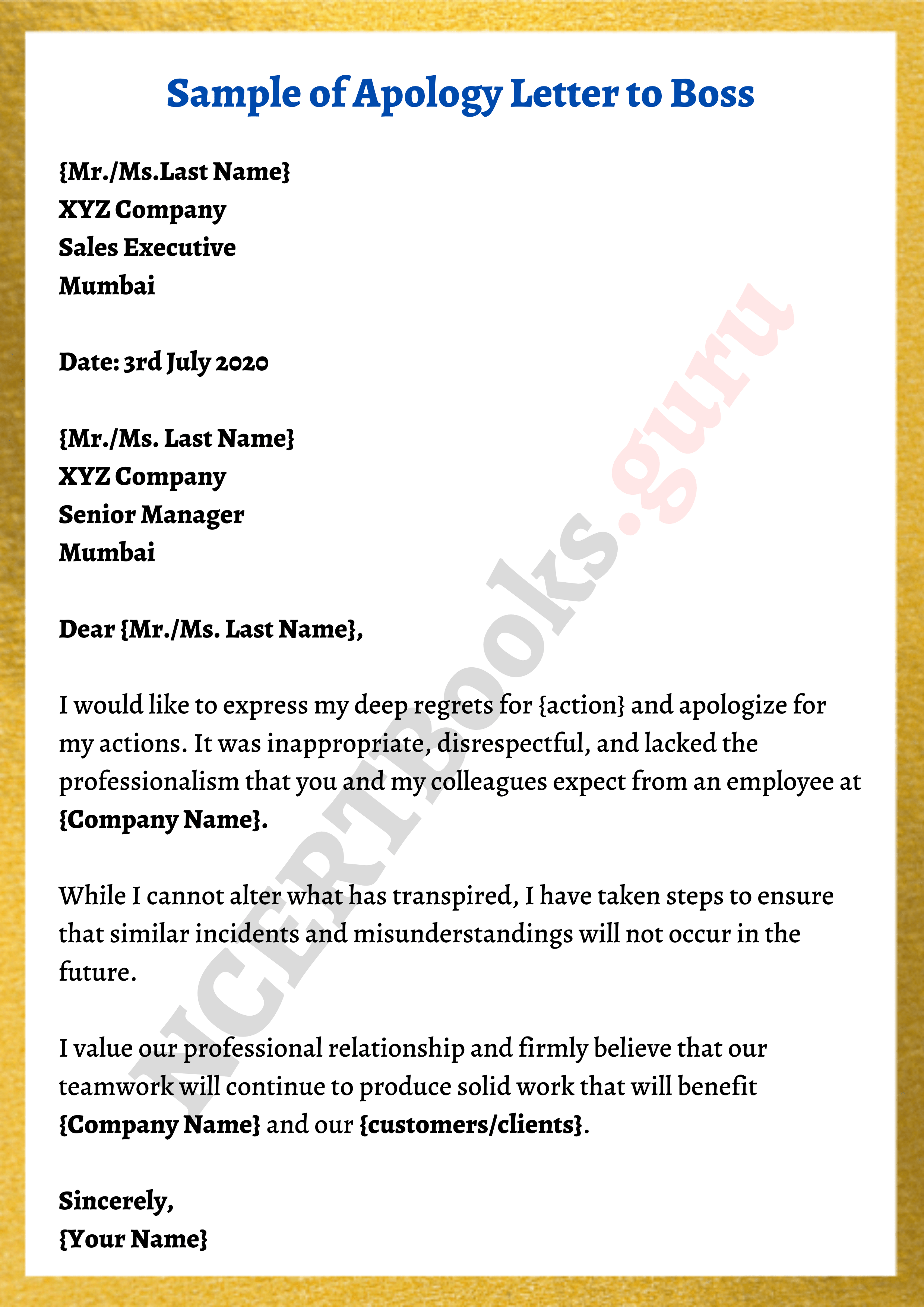Formal Apology Letter To Boss