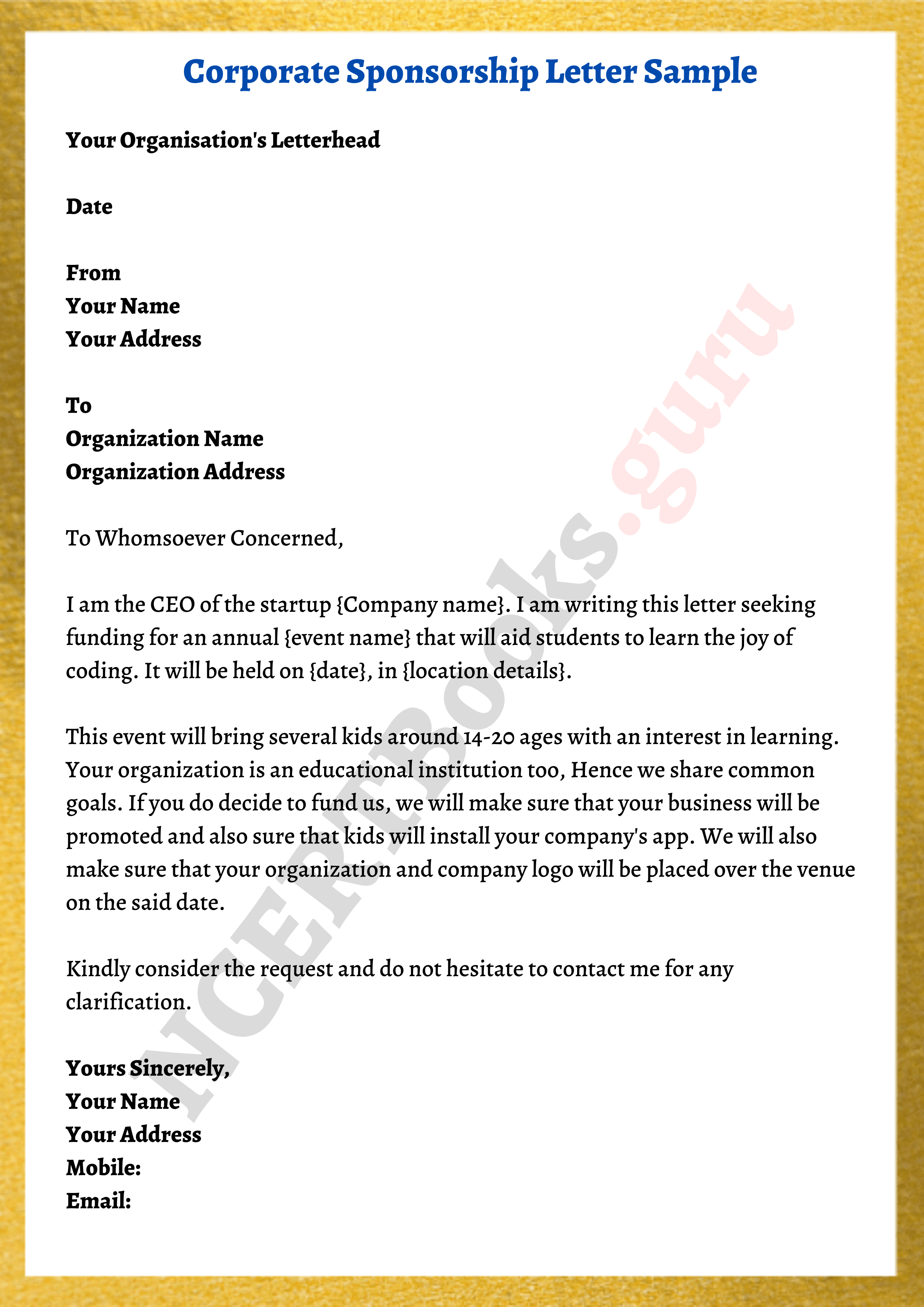 sample letter for corporate sponsorship