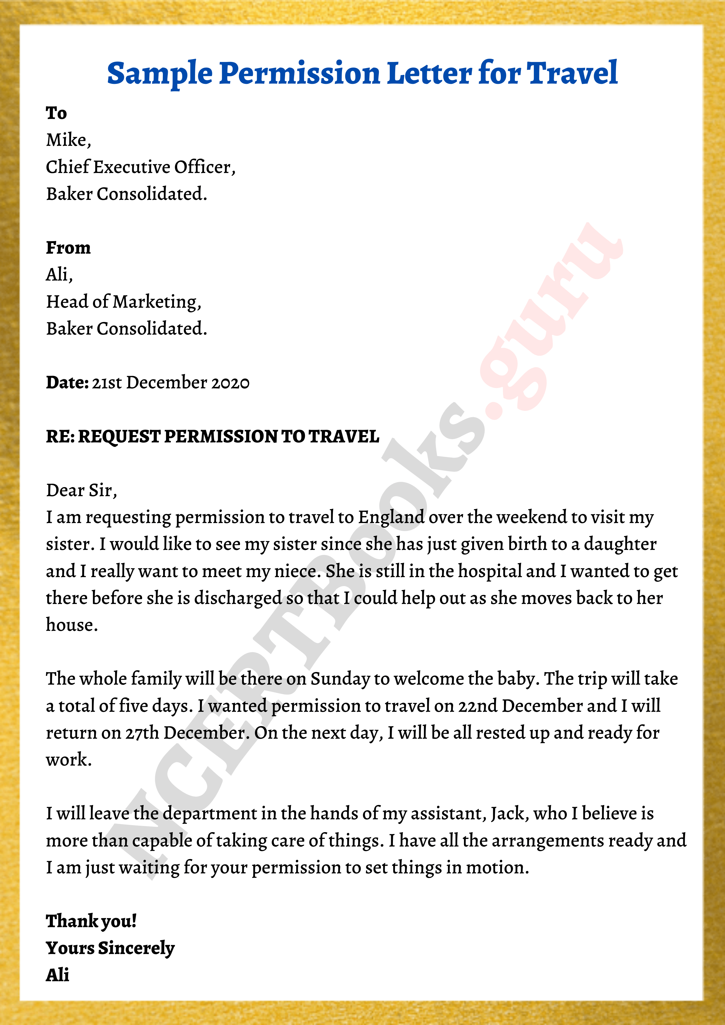 sample permission letter for travel