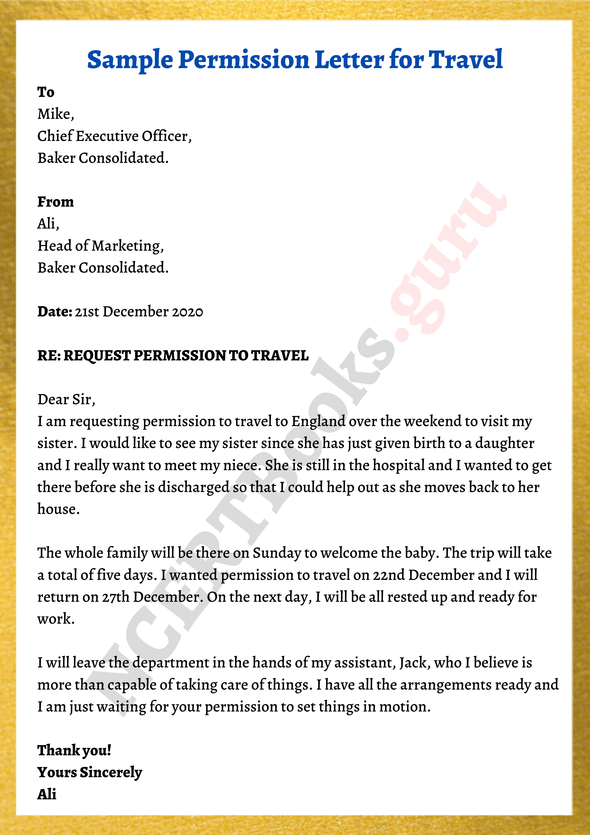 sample permission letter to visit a company