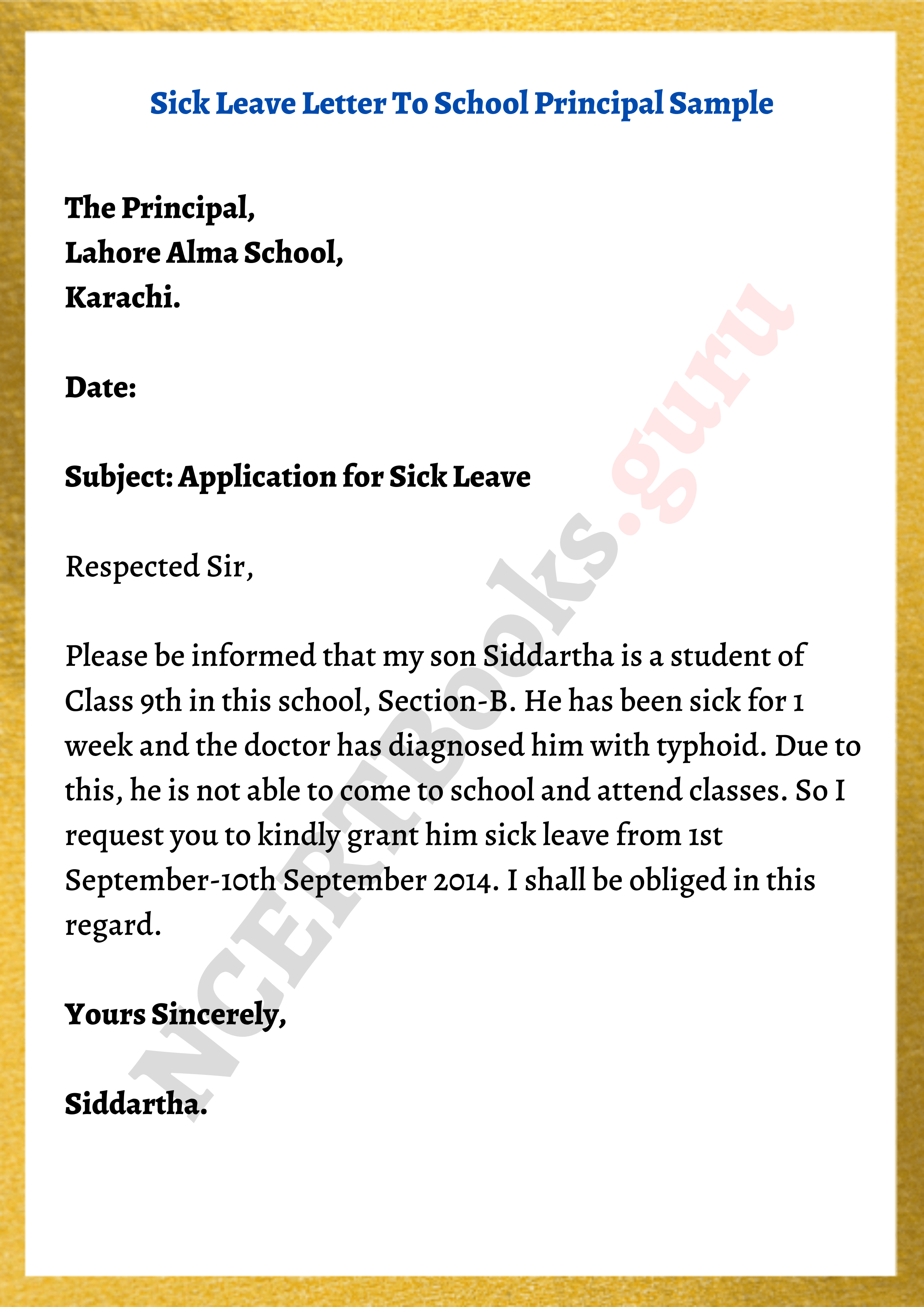 leave application letter school principal