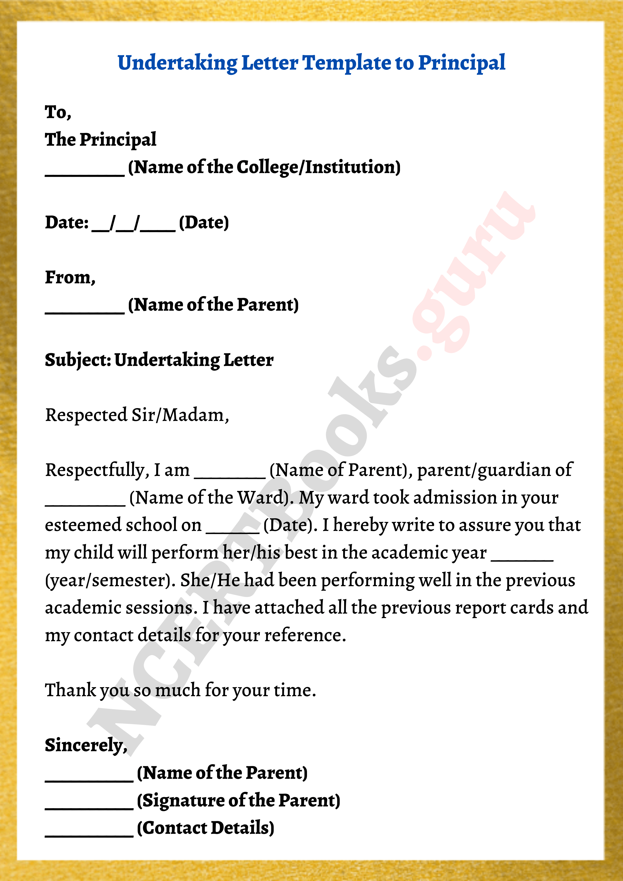 template for letter of undertaking