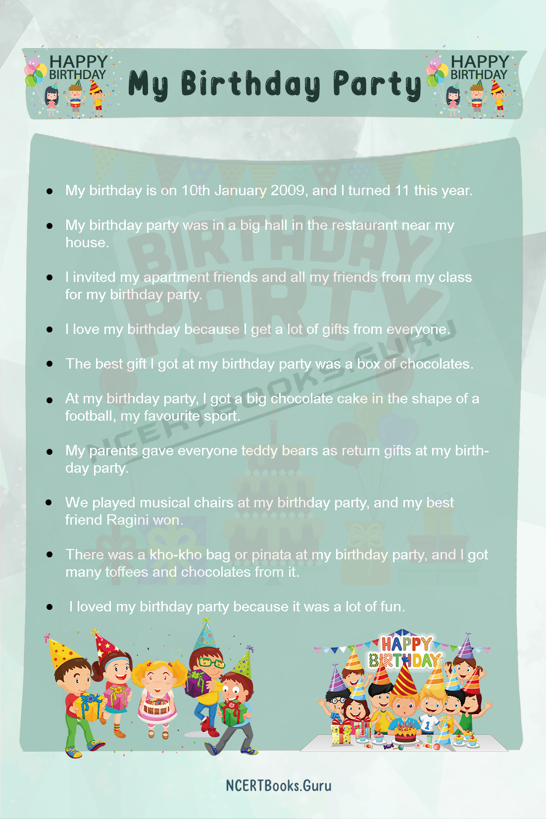 essay my birthday party for class 4