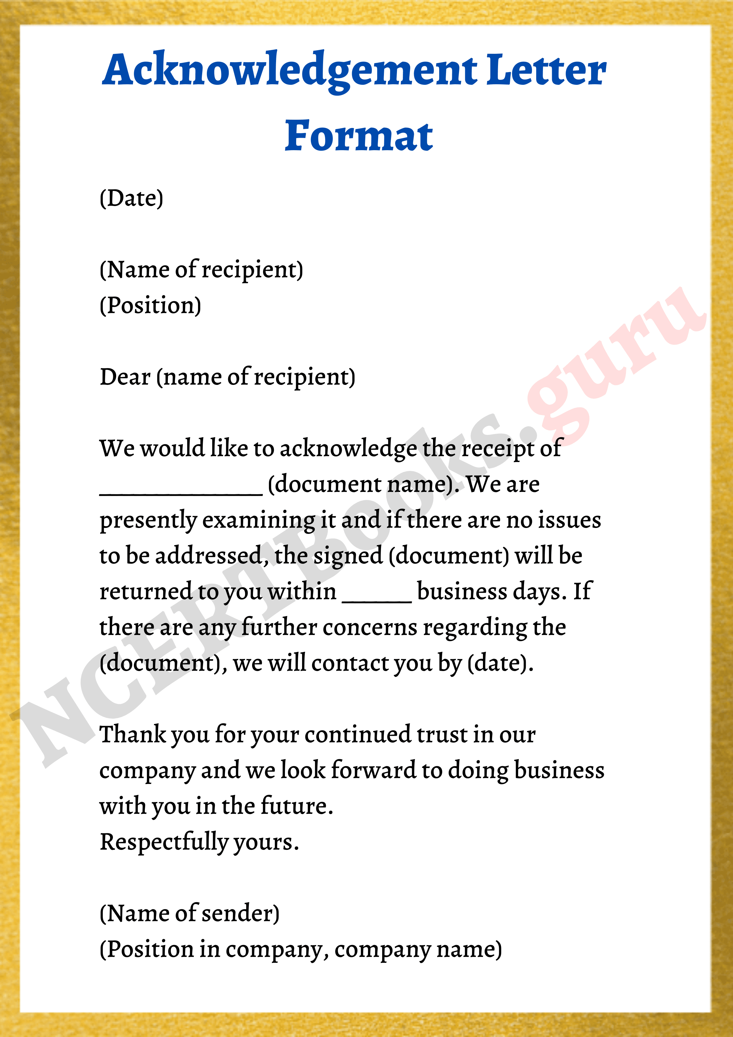 Acknowledgement Letter Format