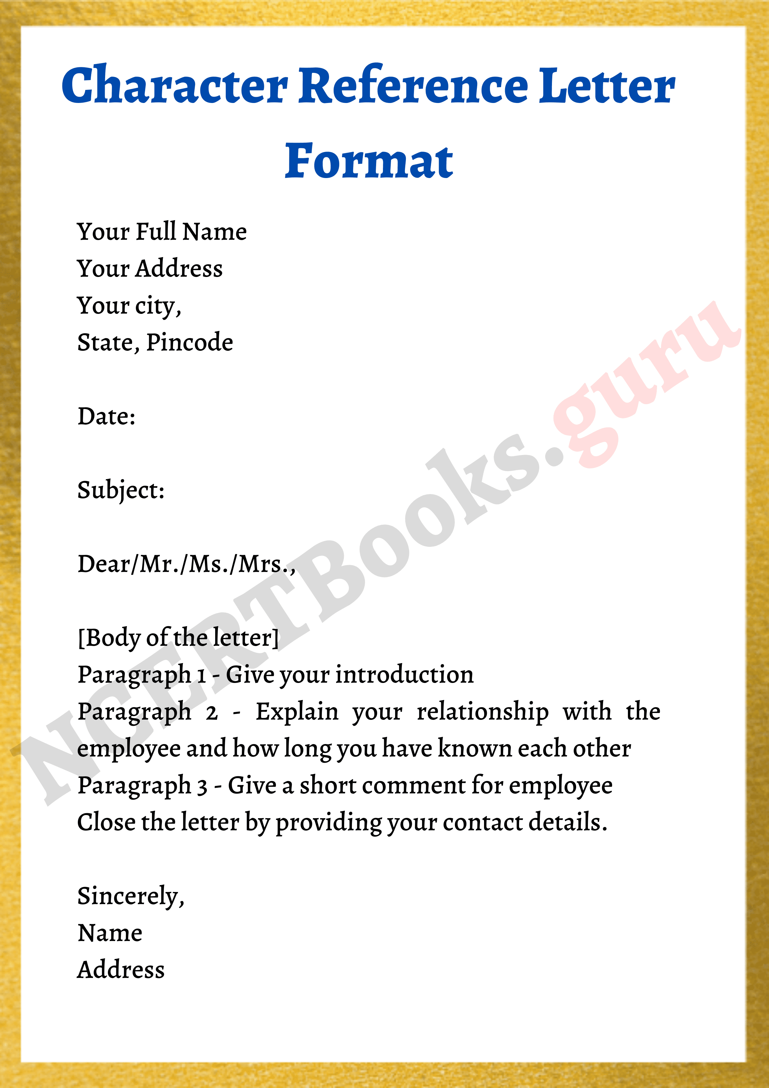 Character Reference Letter Format